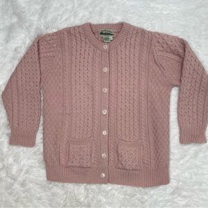 Aran Crafts Women’s Size L Large Heavyknit Merino Wool Cardigan Sweater Pink